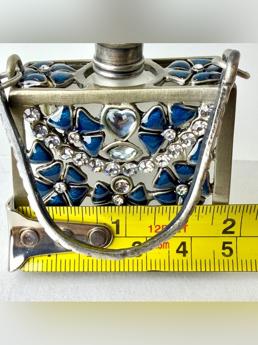 Vintage Mini Purse Perfume Decanter NOS Blue Rhinestone w Box - Picture 7 of 10